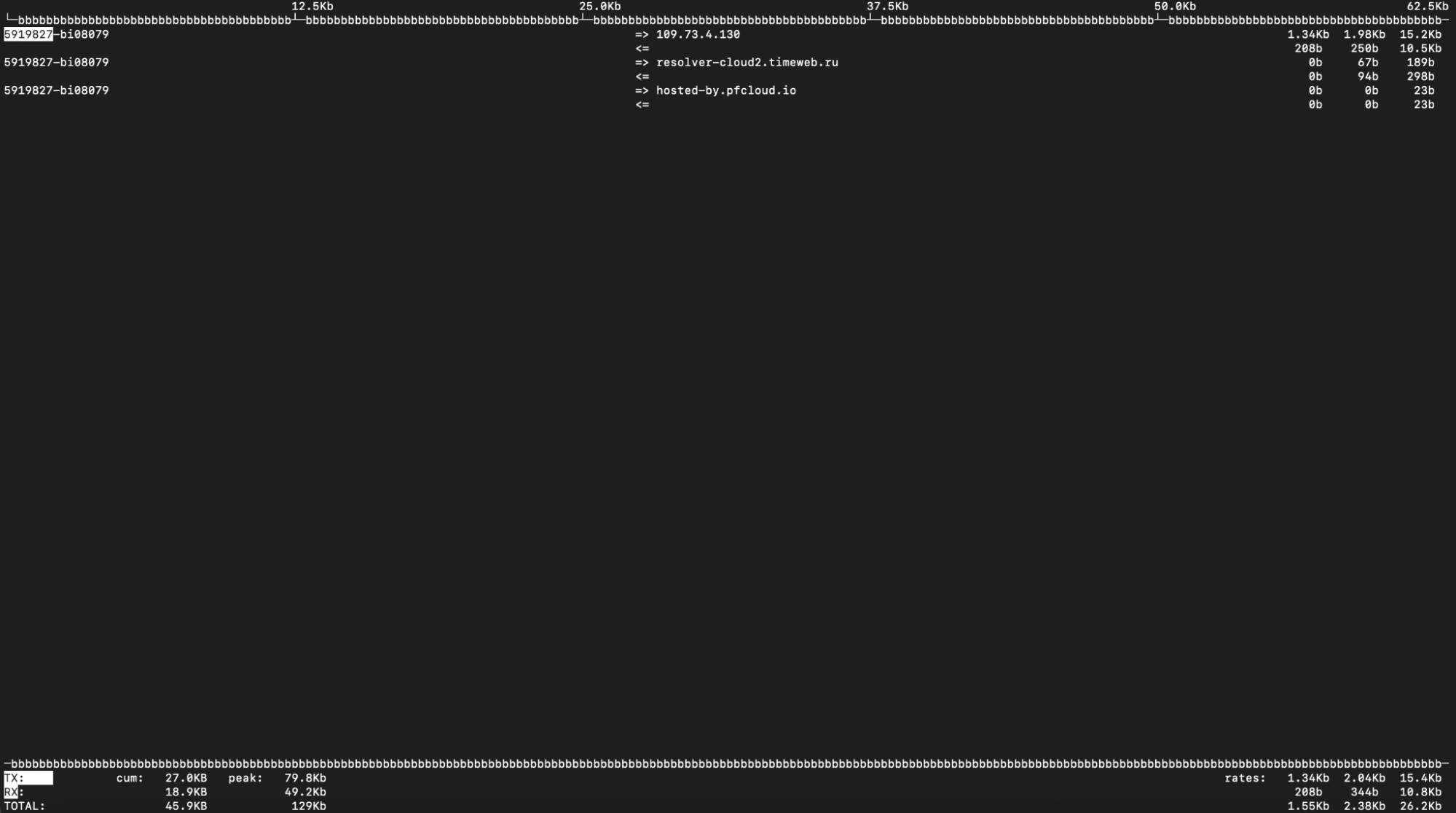 Интерфейс утилиты iftop