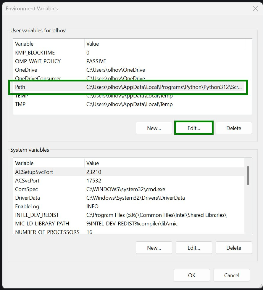 Изменение переменной PATH