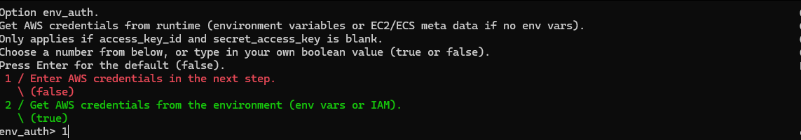 Выбор способа регистрации ключей в rclone
