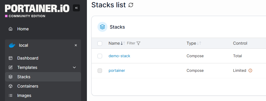 Стек в разделе Stacks
