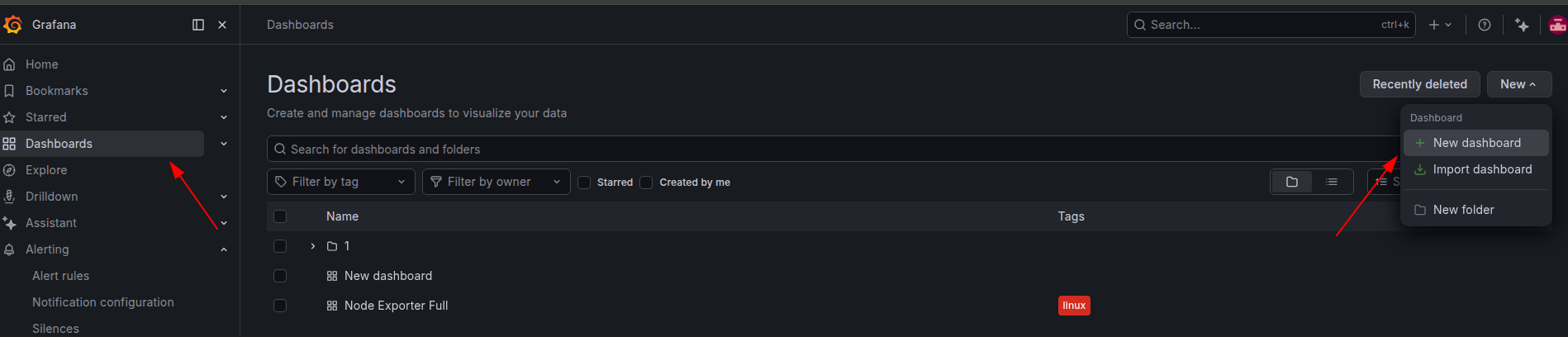 Создание нового дашборда Grafana