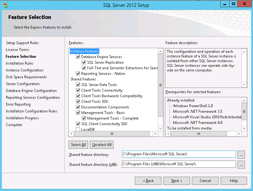 Feature selection. Client Tools Connectivity. Microsoft SQL Server data Tools. MS SQL Server configuration Manager. MS SQL на виртуальной машине.